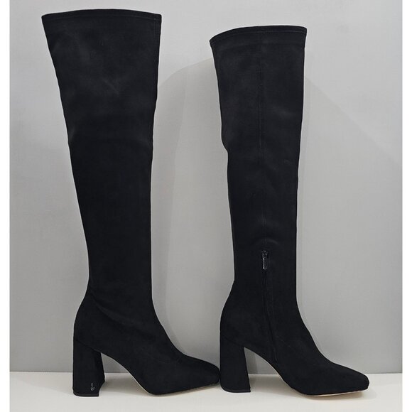 NEW Sam Edelman Cosette Over The Knee Boot Womens 10.5 Black Faux Suede Heeled - Picture 3 of 14